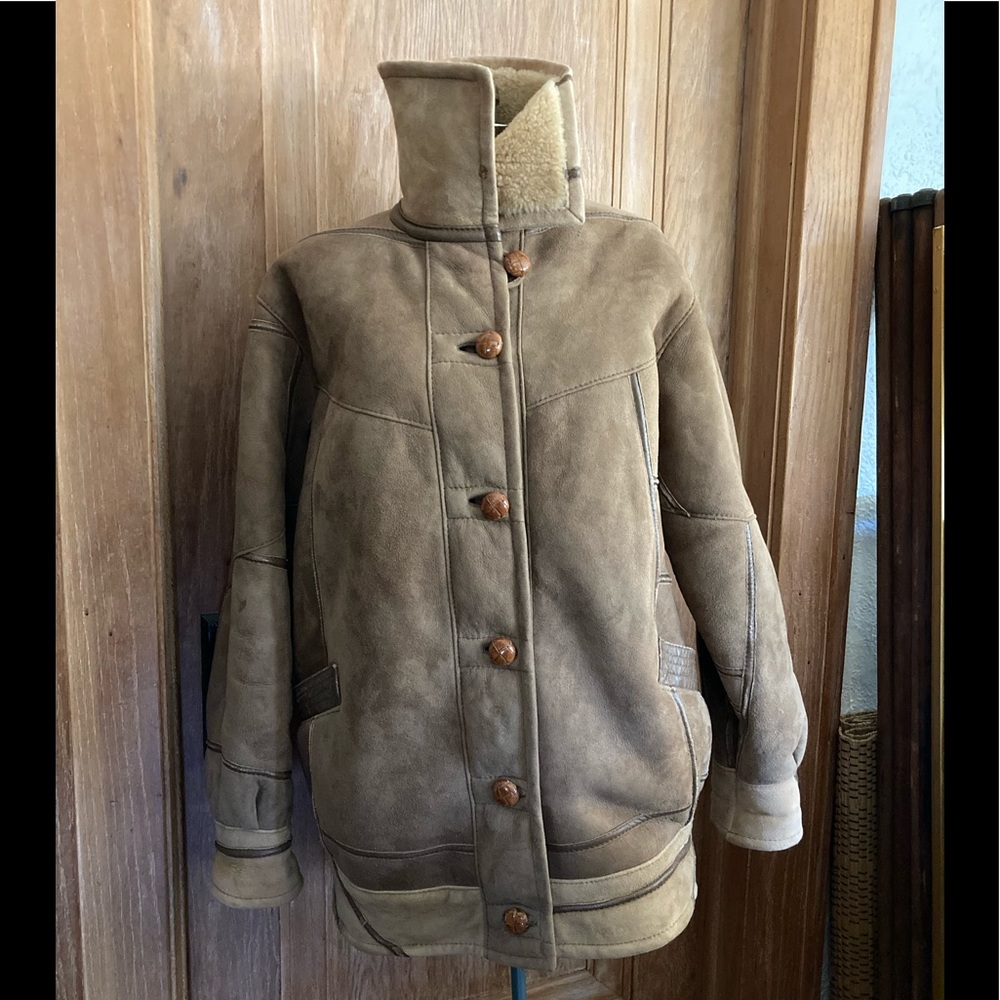 Vintage Stanislaw Komur 1960's Suede Shearling Lined Coat W/Leather Button